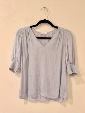 Maison d’Amélie - Light Blue V-Neck Smocked Sleeve Blouse
